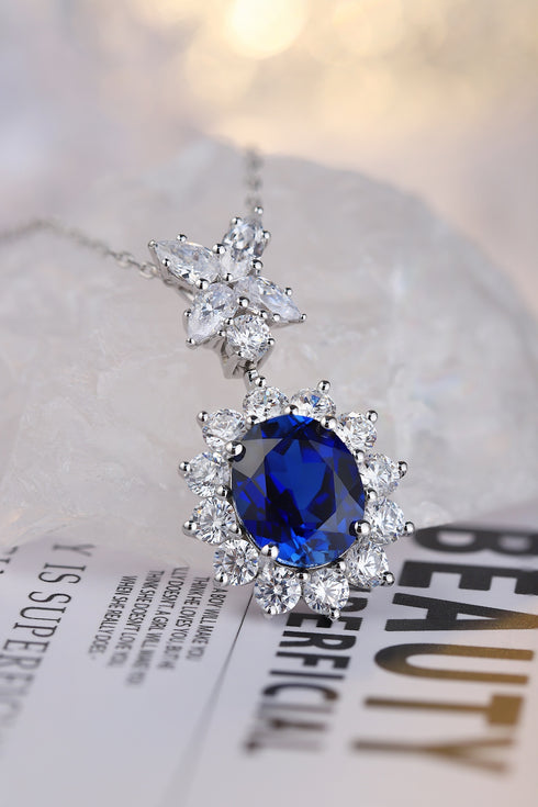 S925 Silver Cultivated sapphire Necklace W (JSABN309Y)