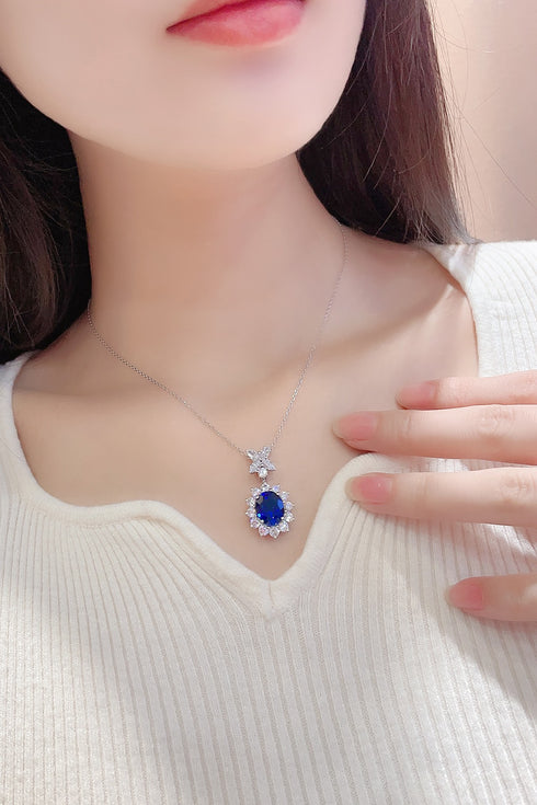 S925 Silver Cultivated sapphire Necklace W (JSABN309Y)