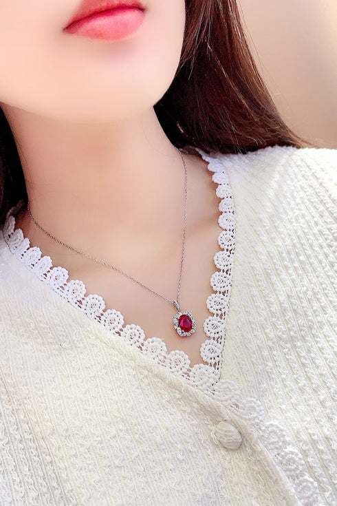 S925 Silver Cultivated Ruby Necklace W (JRURN050Y)