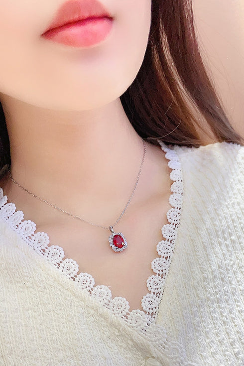 S925 Silver Cultivated Ruby Necklace W (JRURN050Y)