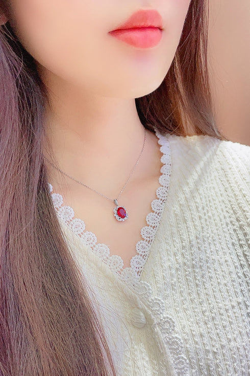 S925 Silver Cultivated Ruby Necklace W (JRURN050Y)
