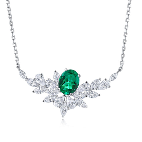 S925 Silver Cultivated Emerald Necklace A (JSEGN021Y)