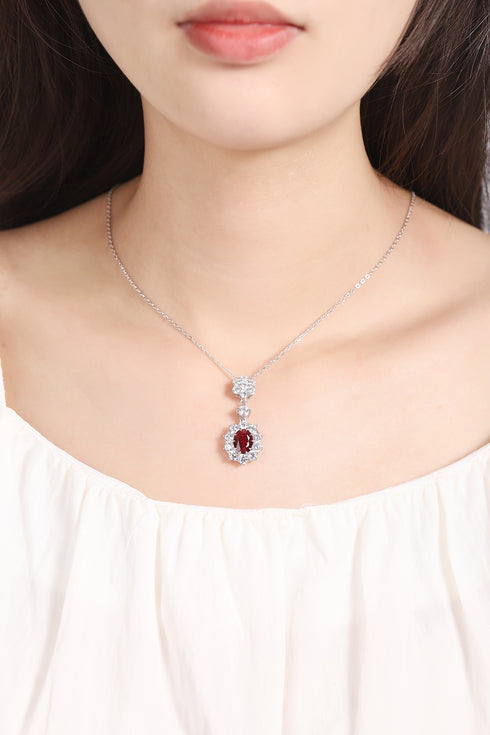 S925 Silver Cultivated Ruby Necklace W (JRURN017Y)