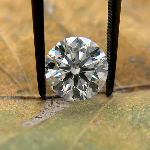 Diamond held between tweezers on a leafy background